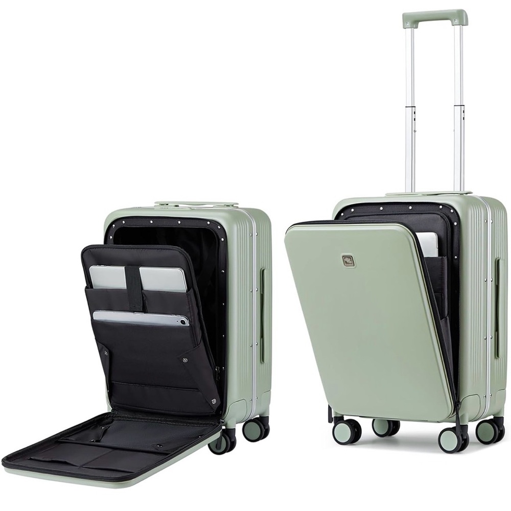 Hanke Front Opening Hard Shell Green Suitcase 20 Inch Carry On Luggage